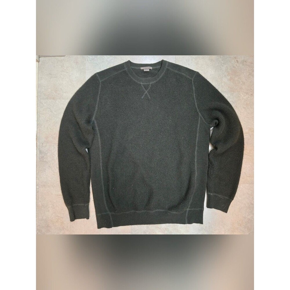 Amicale 100% Cashmere Men’s Olive Waffle-Knit Crewneck Sweater Size L
